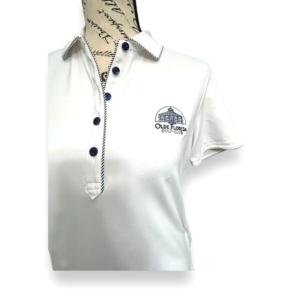 Peter Millar S White Golf Polo Shirt Olde Florida Logo Performance Stretch Top - Picture 4 of 7